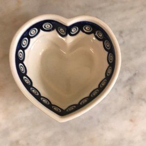 4 - Boleslawiec Polish Pottery PEACOCK HEART SHAPE Bowls